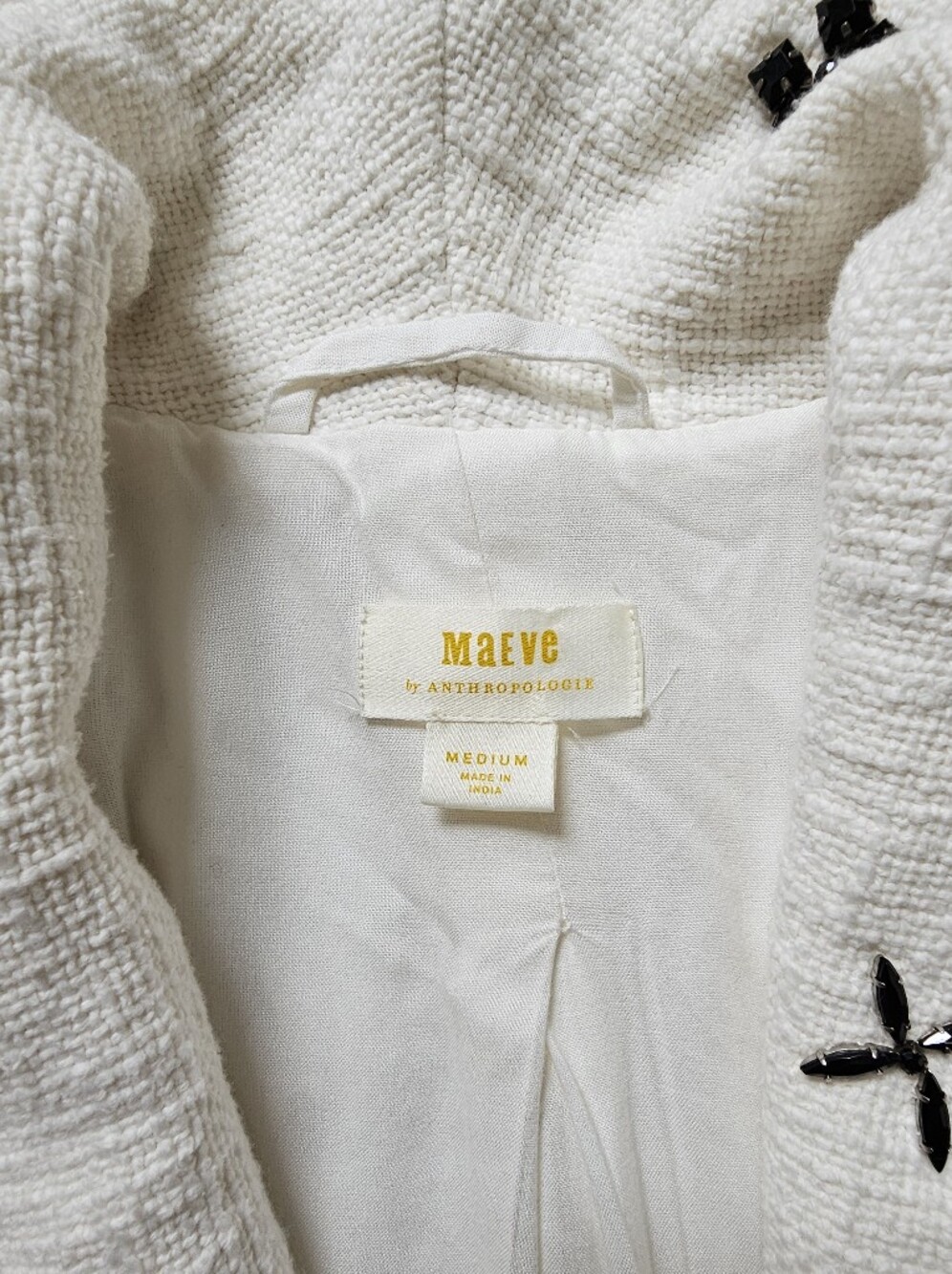 Anthropologie Maeve Decorative Tweed White Embellished Blazer Size M - Picture 4 of 11
